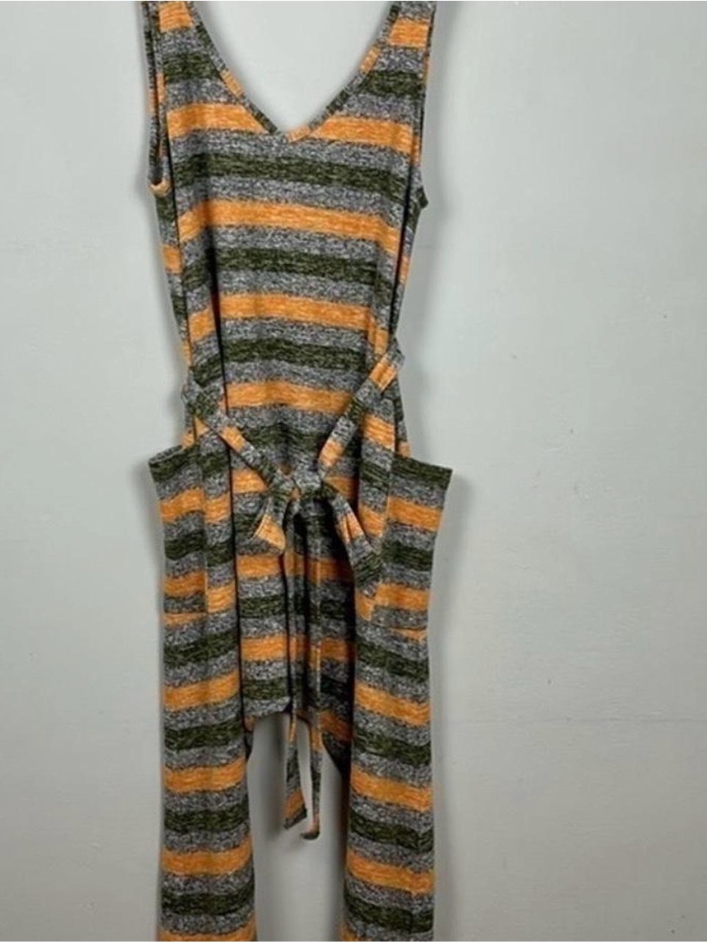 Free People Striped V-Neck Jumpsuit in Yellow, Gray, Olive - Picture 3 of 3